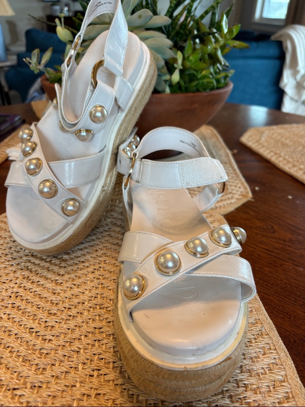 Karl Lagerfeld White Pearl-Embellished Platform Sandals